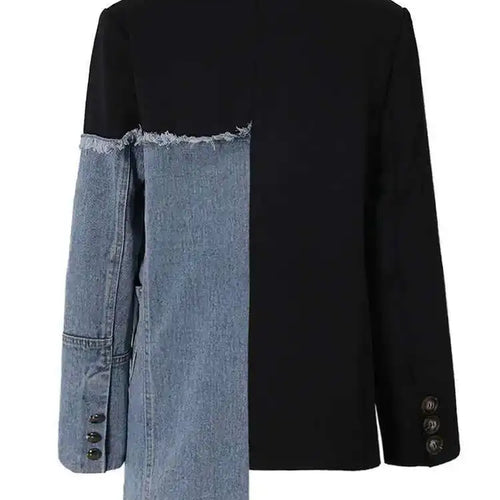 Load image into Gallery viewer, Women Blue Denim Irregular Casual Blazer New Lapel Long Sleeve Loose Fit Jacket Fashion Tide Spring Autumn 2025 1DH533905
