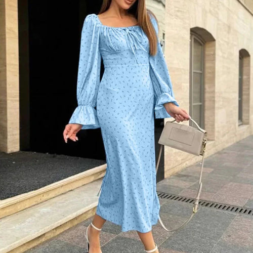 Load image into Gallery viewer, Elegant Single Shoulder Long Sleeve Printed Bodycon Dress Women Sexy Square Neck Slimming Holiday Beach Street Clothing
