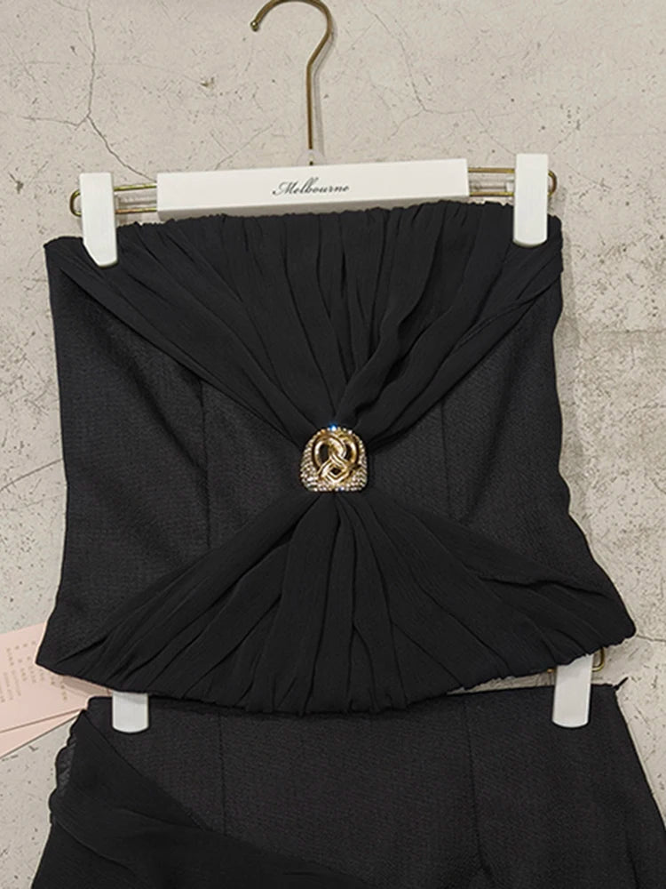 Solid Two Piece Set For Women Slash Neck Vests High Waist Temperament Mini Skirts Elegant Slimming Sets Female New