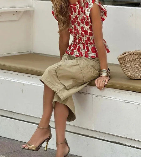 Summer Woman Wide Leg Capris Pants with Pockets New Trendy Split-joint Buttoned Loose Cropped Cargo Pants Female