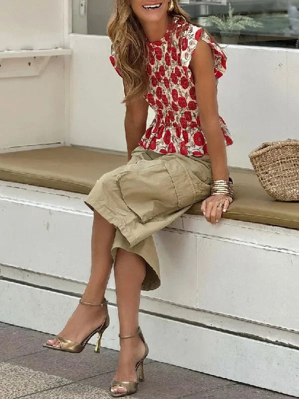 Summer Woman Wide Leg Capris Pants with Pockets New Trendy Split-joint Buttoned Loose Cropped Cargo Pants Female