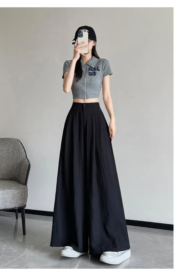Women Clothes 2024 Spring Summer Fashion Black Beige Wide Leg Long Pants High Waist Streetwear Loose Khaki Straight Trousers New