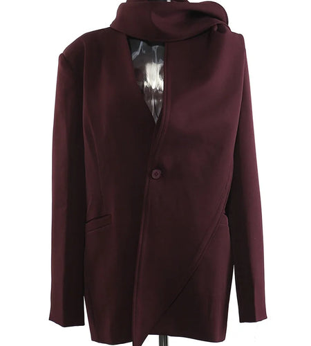 Women Wine Red With Scarf Big Size Elegant Blazer New V-neck Long Sleeve Jacket Fashion Tide Spring Autumn 2025 1DH9828