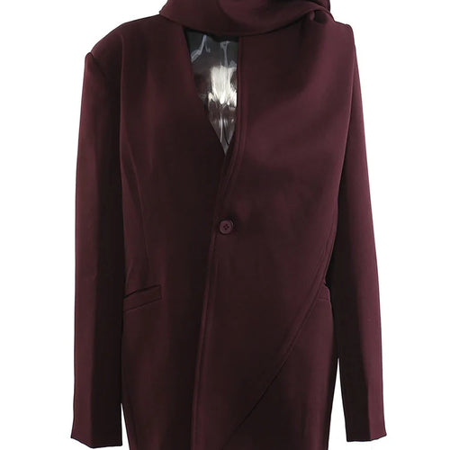 Load image into Gallery viewer, Women Wine Red With Scarf Big Size Elegant Blazer New V-neck Long Sleeve Jacket Fashion Tide Spring Autumn 2025 1DH9828
