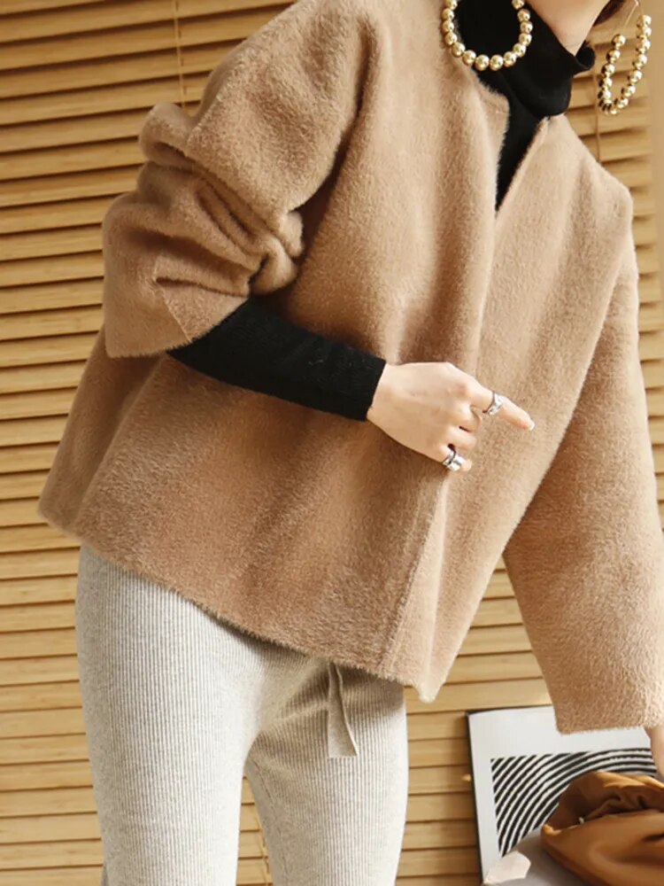 Straight Sweater For Women V Neck Long Sleeve Solid Minimalist Knitting Pullover Female Fashion Clothing Style