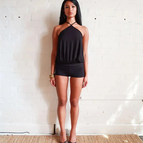 Load image into Gallery viewer, Halter Backless Sexy Mini Dress Women Robe Fashion Summer New Lace Patchwork Sleeveless Pleated Ruffled Club Dress
