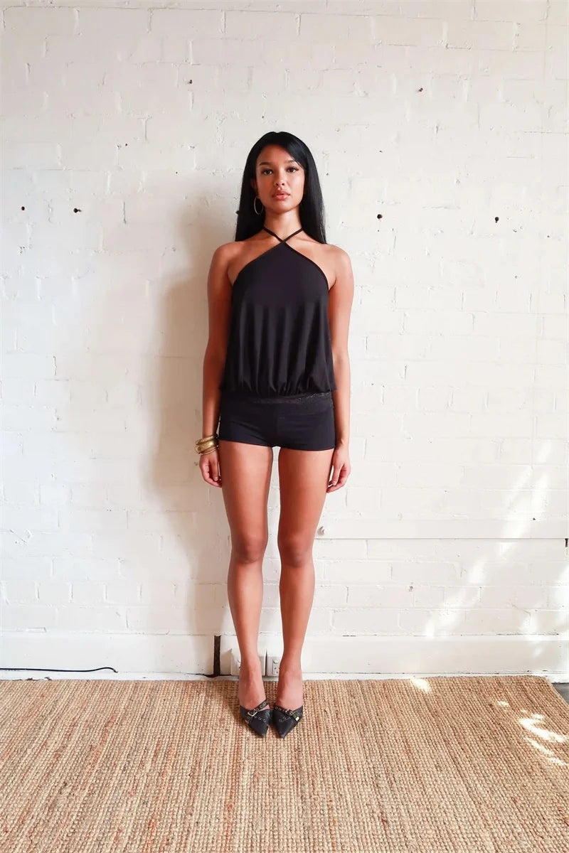 Halter Backless Sexy Mini Dress Women Robe Fashion Summer New Lace Patchwork Sleeveless Pleated Ruffled Club Dress