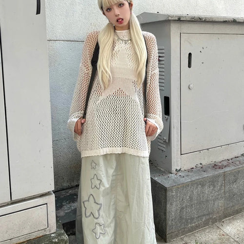 Load image into Gallery viewer, Hollow Knitwear Y2k Aesthetic Thin Sweater Harajuku Streetwear Punk See Through Tops Jumper Ropa De Mujer Fairy Grunge
