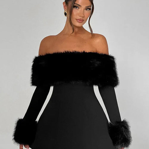Load image into Gallery viewer, Feather Strapless Long Sleeve Sexy Mini Dress Women Fashion Off-shoulder Backless High Waist Club Party Dress Elegant
