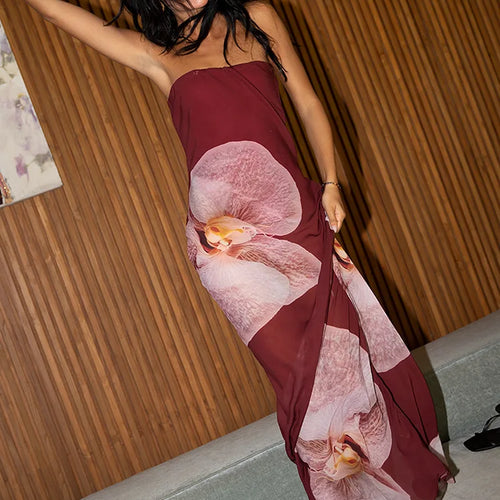 Load image into Gallery viewer, Floral Print Strapless Sexy Maxi Dress For Women Gown Patchwork Off-shoulder Backless Sleeveless Print Long Dress
