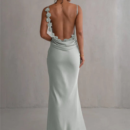 Load image into Gallery viewer, Floral Draped Backless Maxi Long Dress For Women Fashion Spaghetti Strap Sleeveless Bodycon Evening Party Dress Elegant
