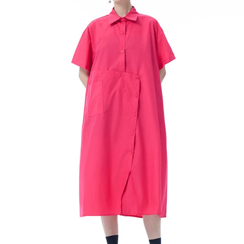 Load image into Gallery viewer, Women Black Irregular Button Big Size Midi Shirt Dress New Lapel Short Sleeve Fashion Tide Spring Summer 2025 1DJ0954
