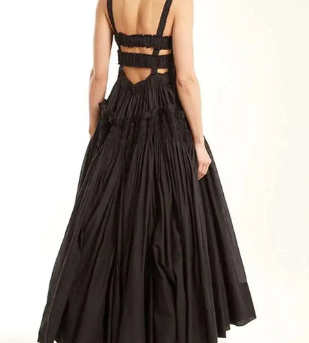 Women White Sling Backless Pleated Shrink Waist Slim Vintage Dress New Square Collar Fashion Spring Autumn 2025 JF54801