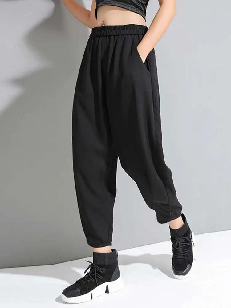 High Elastic Waist Black Pleated Long Wide Leg Trousers New Loose Fit Pants Women Fashion Tide Spring Summer 2025 1U320