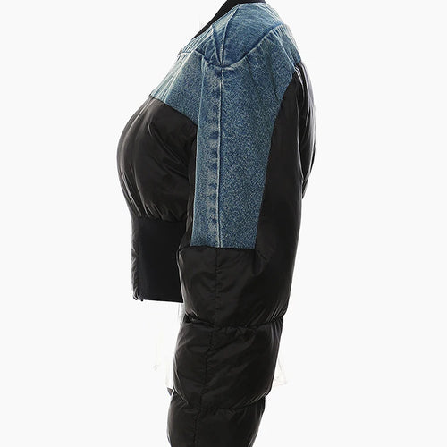 Load image into Gallery viewer, Blue Denim Short Casual Cotton-padded Coat Stand Collar Long Sleeve Women Parkas Fashion New Autumn Winter 2025 1DH4510
