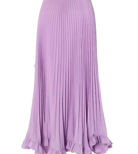 High Elastic Waist Khaki Pleated Elegant Sequins A-line Half-body Skirt Women Fashion Tide New Spring Autumn 2025 1DH8169