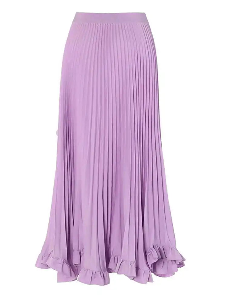 High Elastic Waist Khaki Pleated Elegant Sequins A-line Half-body Skirt Women Fashion Tide New Spring Autumn 2025 1DH8169