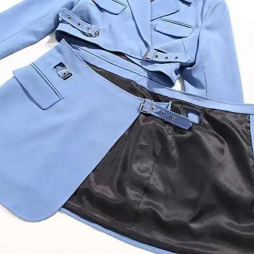 Load image into Gallery viewer, Women Blue Cross Buckle Hollow Out Blazer Dress New Lapel Long Sleeve Loose Fit Fashion Tide Spring Autumn 2025 1DE3323
