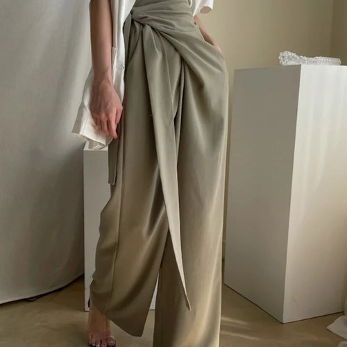 Load image into Gallery viewer, Minimalist Trousers For Women High Waist Spliced Button Casual Loose Wide Leg Pants Female Fashion Style Clothing
