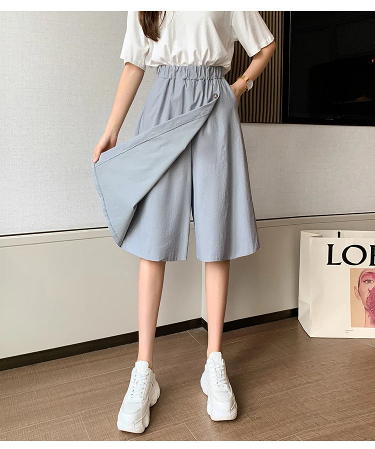 Solid Button Wide Leg Pant Skirt Female High Waist Loose Pentagonal Pant Korean Baggy Casual Fashion Trend Women Clothing Summer