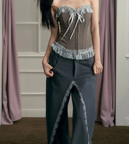 Hit Color Chic Two Piece Set For Women Strapless Sleeveless Vest High Waist Designer Pant Slimming Sets Female New