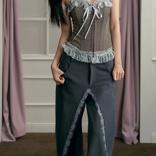 Load image into Gallery viewer, Hit Color Chic Two Piece Set For Women Strapless Sleeveless Vest High Waist Designer Pant Slimming Sets Female New
