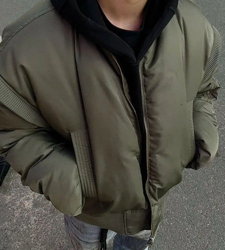 American Style Men's Padded Jackets Detachable Sleeve Trend Zippers Solid Color Thick Male Vintage Clothing Stylish 9C8835