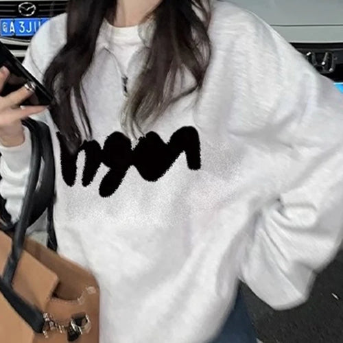 Load image into Gallery viewer, Polo Neck Printing Casual Women&#39;s Hoodies Fashion Streetwear Spell Color Chic Pullovers Simple Basic Female Sweatshirts
