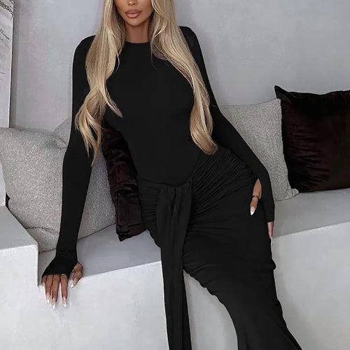 Load image into Gallery viewer, Ruched Draped Sexy Maxi Dress For Women Fashion O Neck Long Sleeve Bodycon Club Party Long Dress Female Elegant Dresses
