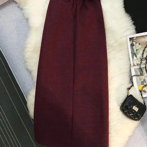 Load image into Gallery viewer, Autumn Winter New Beige Purple Elegant Woolen Skirt Female Black Elastic High Waist Party Wrap Hip Mid-length Skirt Vintage Chic
