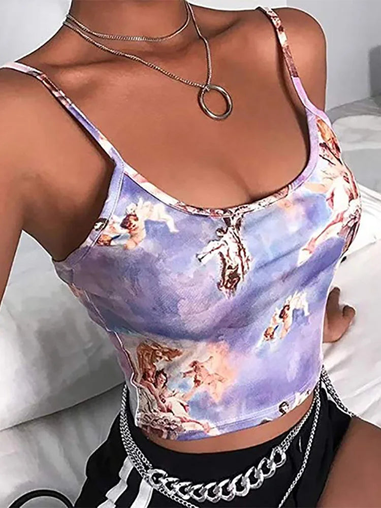 Sexy Slim Sling Angel Print Summer Camisole Women's Sexy Streetwear Short Cropped Navel Bra Top