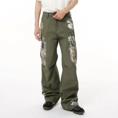 Load image into Gallery viewer, Men's Cargo Jeans New Summer American High Street Paint Design Multi Pockets Loose Male Bottoms Fold Design 2025 9W1685
