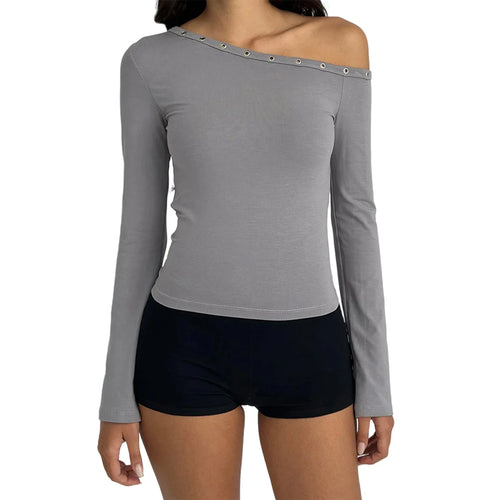 Load image into Gallery viewer, y2k Aesthetic Tops Women Clothes Solid Color Off One Shoulder Long Sleeve Cropped T Shirts 2000s Clothing Streetwear
