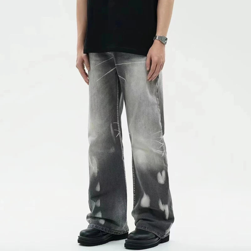 Men's Jeans Summer New American Style Straight Leg Trendy Loose Micro Flared Casual Gradient Color Male Trousers 9W1783