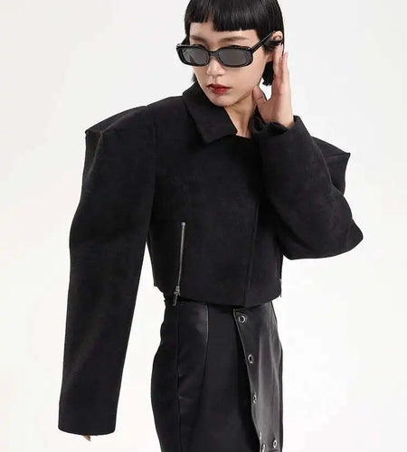 Loose Fit Black Shaped Elegant Short Woolen Coat Parkas New Long Sleeve Women Fashion Tide Autumn Winter 2025 17A1788