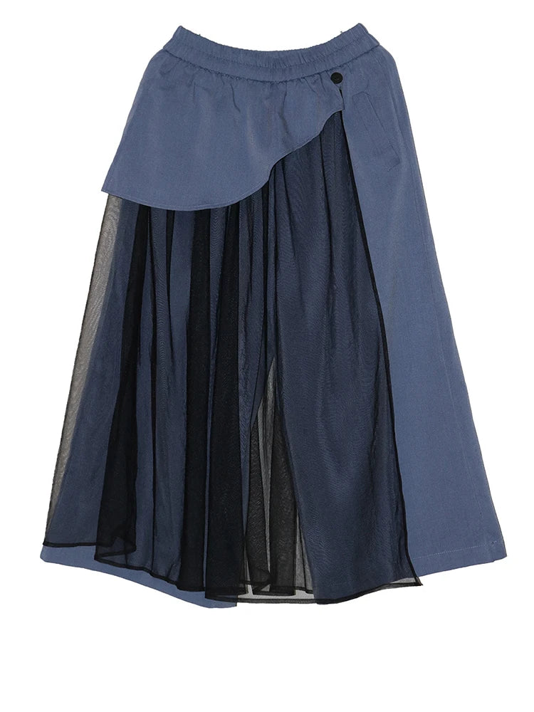 High Elastic Waist Gray Mesh Irregular Spliced Wide Leg Pants New Trousers Women Fashion Tide Spring Autumn 2025  1DJ1393