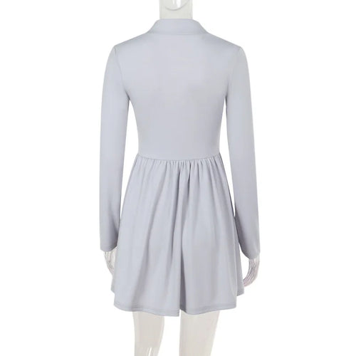 Load image into Gallery viewer, Gray Long Sleeve Sexy Mini Dress Women Solid V Neck High Waist A-line Club Party Pleated Sexy Dress Elegant Clubwear
