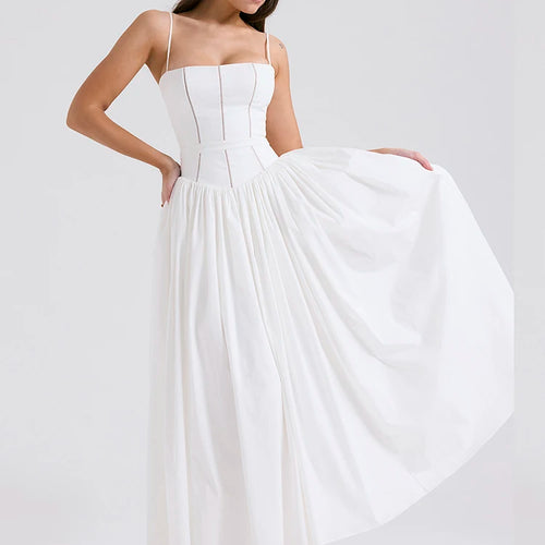 Load image into Gallery viewer, Elegant White Sundress Spaghetti Strap Backless Midi Dress For Women Fashion Sleeveless A-line Loose Long Dress New
