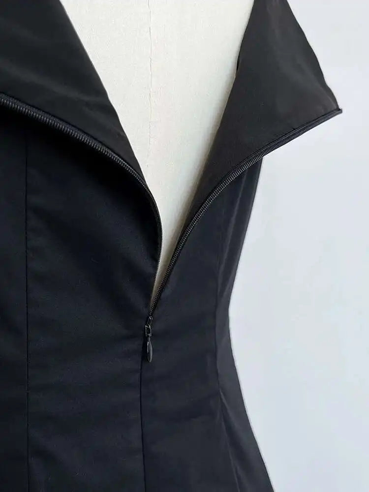 Women Black Pleated Elegant Pleated Long A-line Dress New Round Neck Sleeveless Fashion Tide Spring Summer 2025 1DH6117