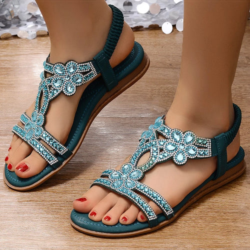 Load image into Gallery viewer, Women&#39;s Sandals Bling Bling Crystal Sandals Summer 2025 New Shoes For Women Low Heels Flat Sandalias Mujer Footwear Summer Shoes
