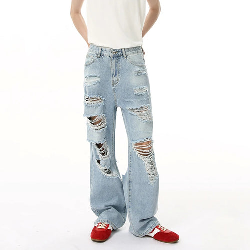 Load image into Gallery viewer, Men&#39;s Jeans New American High Street Style Personalized Hole Design Distressed Straight Wide Leg Male Denim Pants 9W1835
