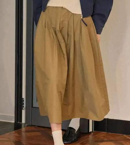 High Elastic Waist Khaki Pleated Causal Half-body Skirt Loose Fit Women Fashion Tide New Spring Autumn 2025 1DH0004