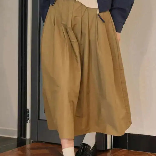 Load image into Gallery viewer, High Elastic Waist Khaki Pleated Causal Half-body Skirt Loose Fit Women Fashion Tide New Spring Autumn 2025 1DH0004
