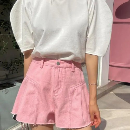 Load image into Gallery viewer, Fashion Summer Women Pink Elegant High Waist Button Wigh Leg Jeans Casual Female Loose Blue Versatile A-line Denim Shorts French
