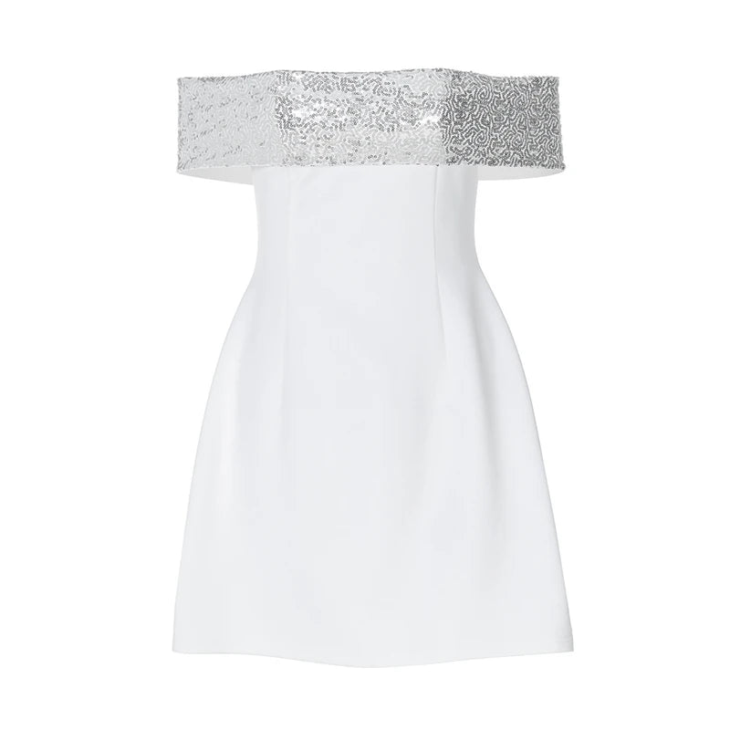 Off-shoulder Sequins Strapless Sexy Mini Dress Women Fashion Sleeveless Backless Sparkle High Waist Club Sexy Dress