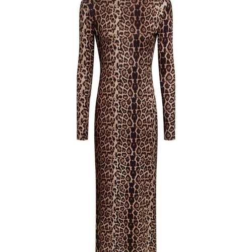 Load image into Gallery viewer, Leopard Print Long Sleeve Sexy Maxi Dress For Women Autumn Winter Fashion Elegant Turtleneck Printed Bodycon Long Dress
