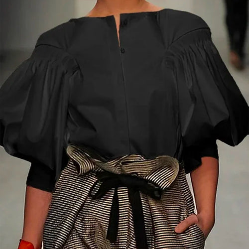 Load image into Gallery viewer, Summer Fashion Black White Puff Sleeves Blouses Shirts 2025 New Sample Daily Womens Elegant Casual Shirts Tops
