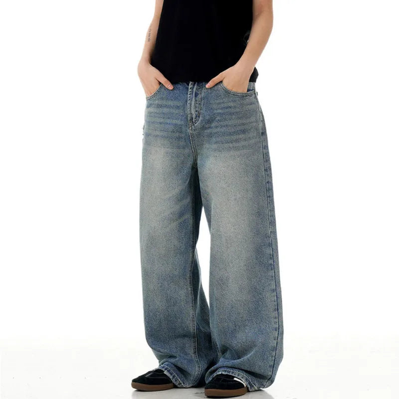 Men Jeans New American Style High Street Stylish Loose Cat Whisker Wide Leg Male Denim Pants Casual Handsome Trendy 9W1718