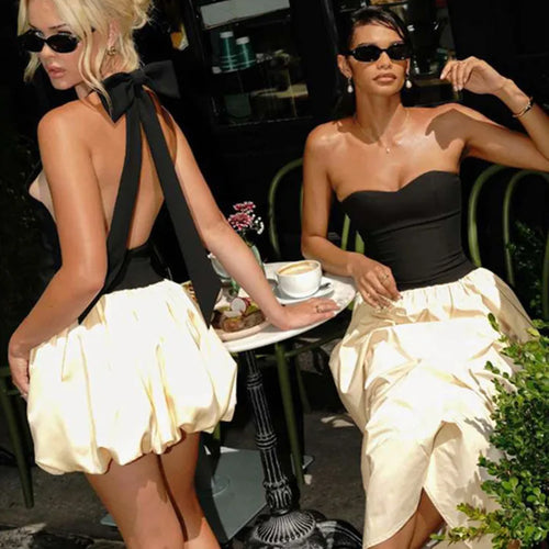 Load image into Gallery viewer, Patchwork Off-shoulder Sexy Maxi Dress For Women Contrasting Color Strapless Sleeveless Backless Lace-up Sexy Dress
