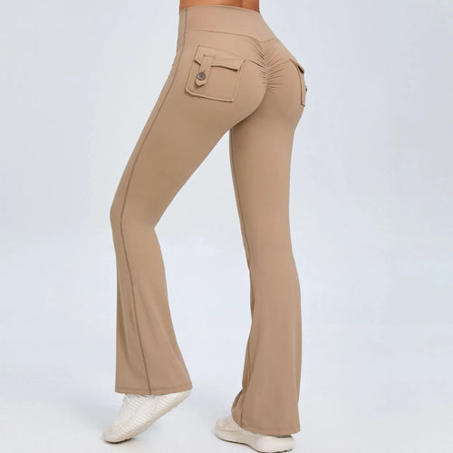 Load image into Gallery viewer, Women Flare Leggings High Waist Wide Elastic Leg Yoga Pants Sport Fitness Pocket Training Running Gym Quick Dry Workout Trousers
